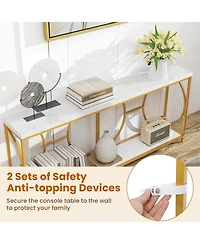 Sugift Two Tier Console Table with Faux Marble Top and Shelf