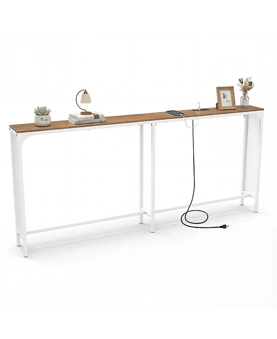 Sugift Narrow Console Table with Built In Power Outlet for Small Spaces