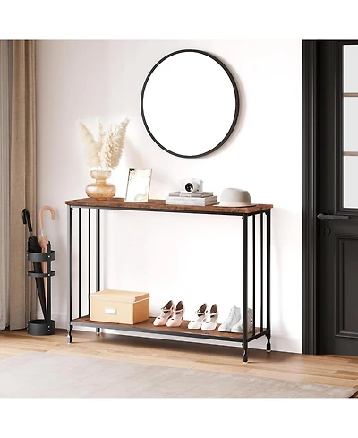 gaomon Entryway Console Table, Narrow Sofa Table with Storage Shelf and Metal Frame, Industrial Hallway Table for Living Room