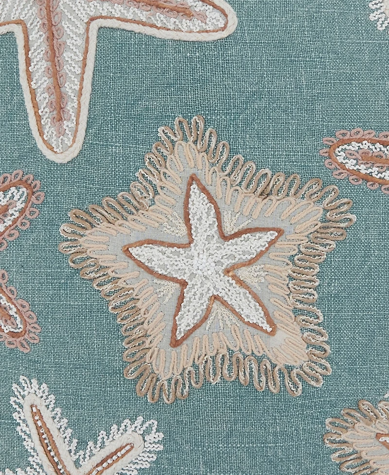 Saro Lifestyle Embroidered Starfish Fringe Decorative Pillow, 18" x 18"