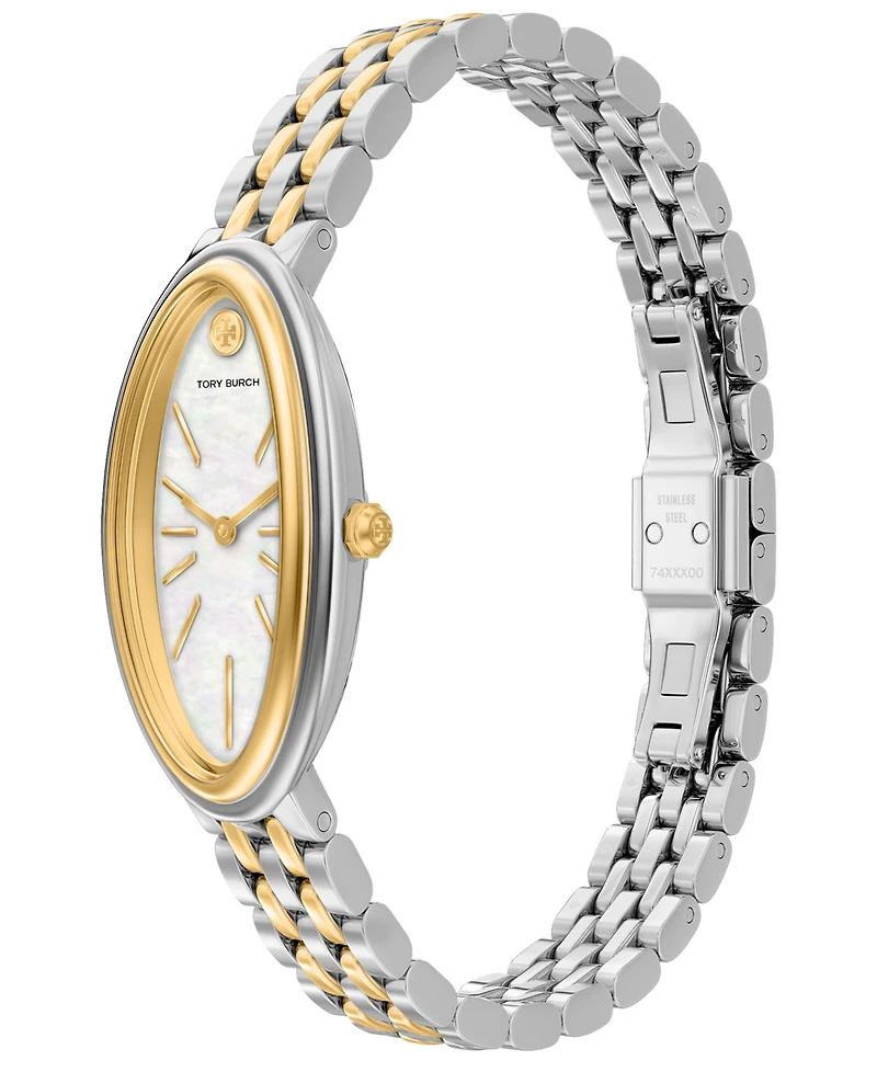 Tory Burch Women's The Oval Elongated Quartz Two-Hand Two-Tone Stainless Steel Watch, 22mm