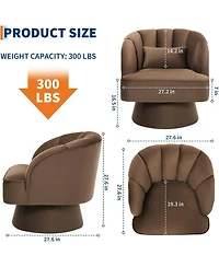 gaomon Swivel Barrel Chair, Velvet Upholstered Modern Armchair with Striped Backrest and Plush Padding, Round Lounge Chair for Living Room and Bedroom