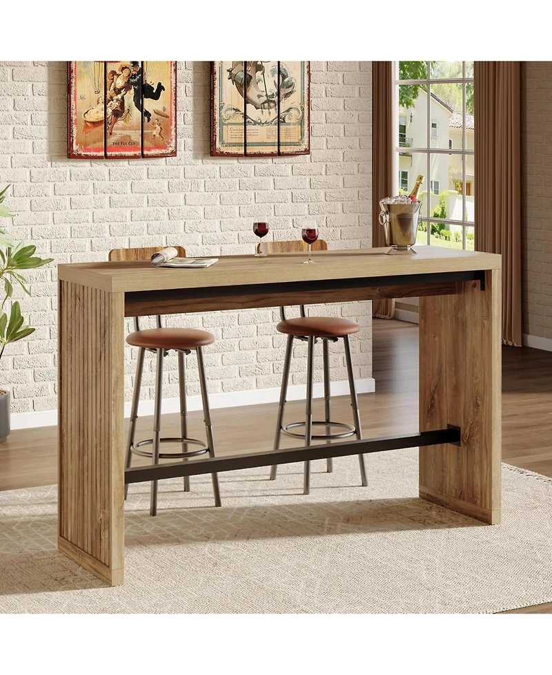 Tribesigns Bar Table, 55-Inch Counter Height Pub Table with Metal Footrest, Rectangular High Top Counter Dining Furniture