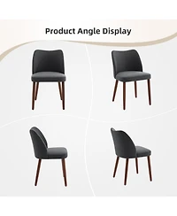 gaomon Set of 2 Linen Upholstered Dining Chairs with Wing Back and Solid Wood Legs