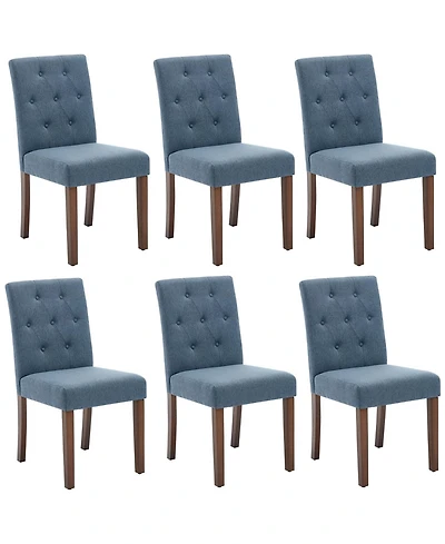 gaomon Set of 6 Upholstered Fabric Button-Tufted Parsons Dining Chairs with Solid Wood Legs