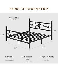 gaomon Metal Bed Frame with Vintage Circular Headboard and Footboard, Heavy-Duty Iron Platform Bed, No Box Spring Needed, Noise-Free Design