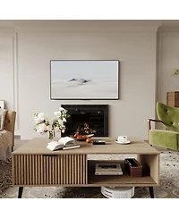 gaomon 41.34" Rectangular Coffee Table, 2-Tier Farmhouse Center Table with Sliding Door, Storage for Living Room, Bedroom