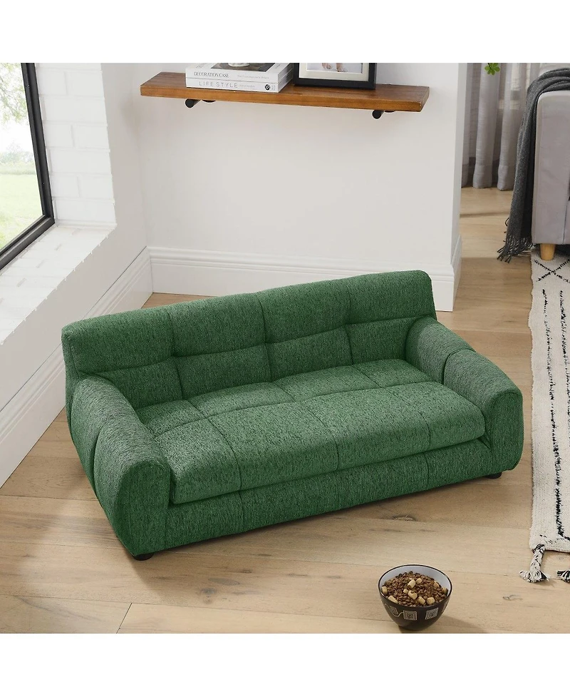 6thdruple 38 Inch Dog Sofa Bed, Green Linen with Armrest and Backrest for Large Medium Breeds