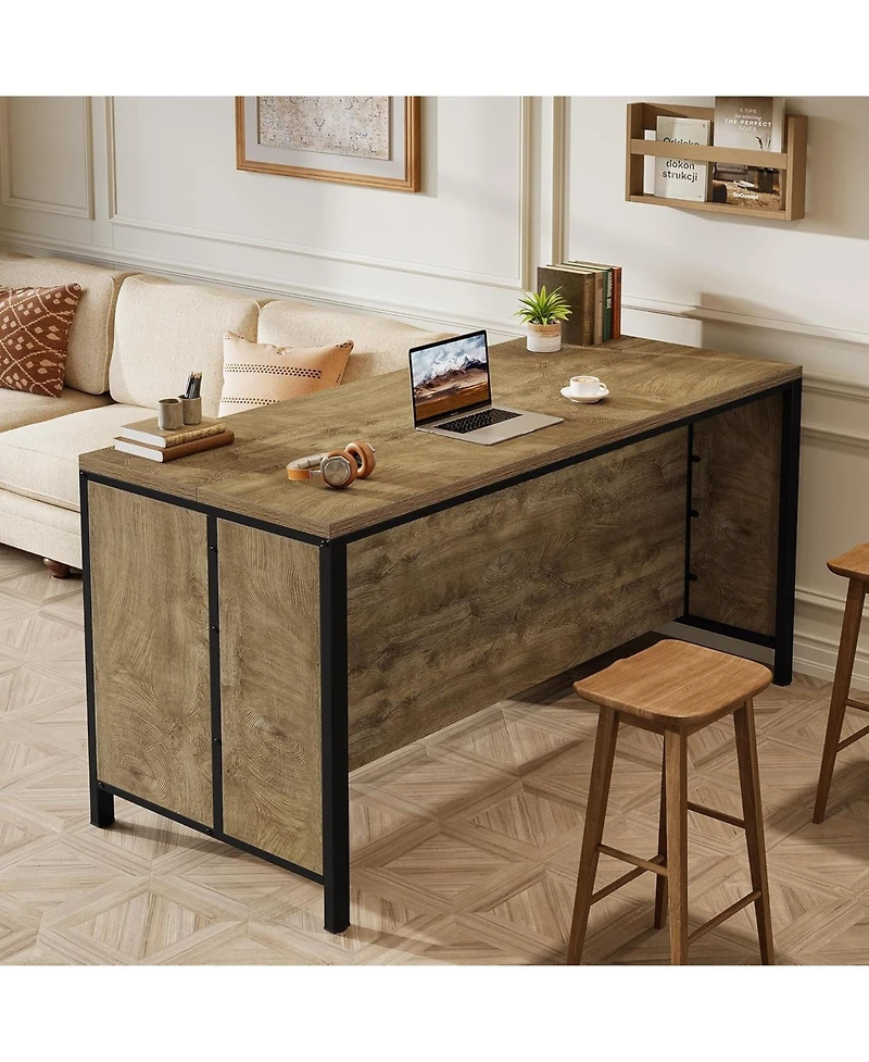 Tribesigns 62.99" Kitchen Island with Storage and Seating - Farmhouse Stationary Island Table, Large Countertop and Sturdy Metal Frame