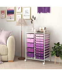 Sugift Fifteen Drawer Utility Rolling Storage Cart for Multi Use