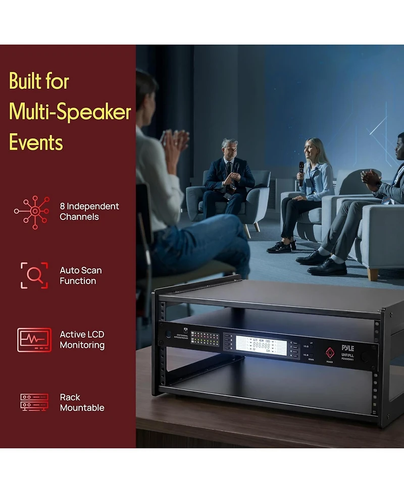 Pyle 8-Channel Wireless Microphone System with Lavalier and Headset Mics (PDWM8442)