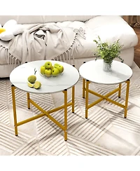 Sugift Round Coffee Table Set of Two with Metal Frame