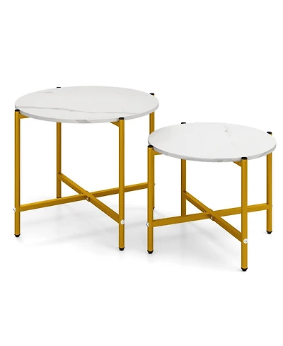Sugift Round Coffee Table Set of Two with Metal Frame