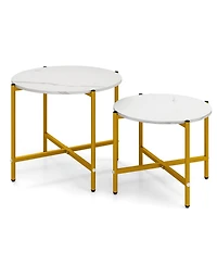 Sugift Round Coffee Table Set of Two with Metal Frame