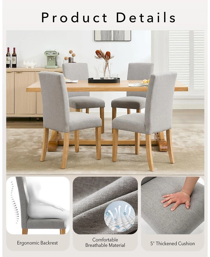 gaomon Set of 6 Modern Fabric Upholstered Ergonomic Dining Chairs with Curved Backrest and Heavy-Duty Wood Legs