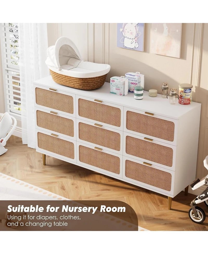 gaomon Rattan 9 Drawer Dresser Tall Modern Closet Deep Storage for Bedroom