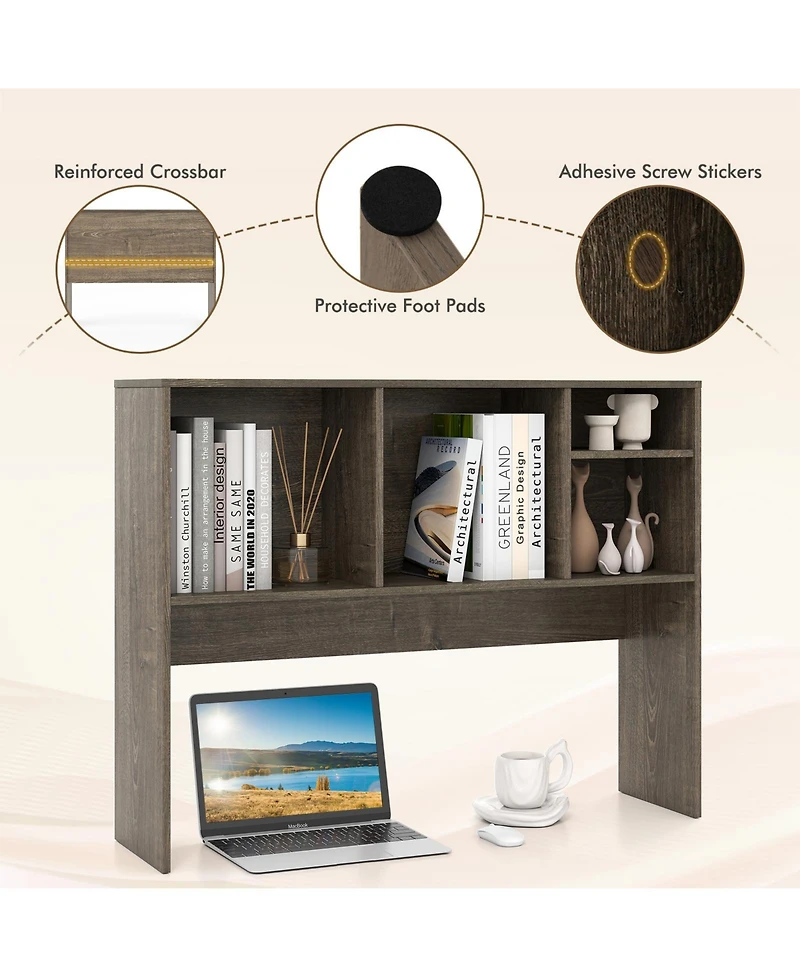 Sugift Computer Desktop Bookcase with 4 Cubbies and Open Back Compartment