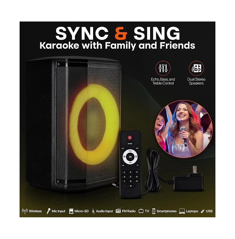 Pyle 8 True Wireless Stereo Speaker System with Led Lights and Tripod Stand (PPHP868STBG)