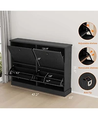 gaomon Fluted Shoe Cabinet with 4 Flip Drawers and Adjustable Removable Shelves, Freestanding Slim Organizer