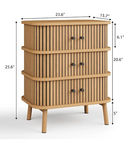gaomon 3 Drawer Dresser Mid Century Modern Nightstand with Spacious Wicker Storage