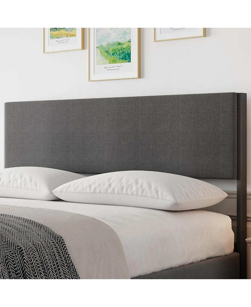 gaomon Platform Bed Frame Upholstered Headboard with 2 Large Drawers Metal Slats No Noise No Box Spring Easy Assembly