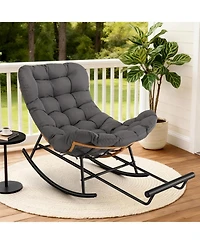 gaomon Papasan Rocking Chair with Removable Polyester Cushion, Extendable Footrest, Cozy Rattan Rocker for Porch, Lawn
