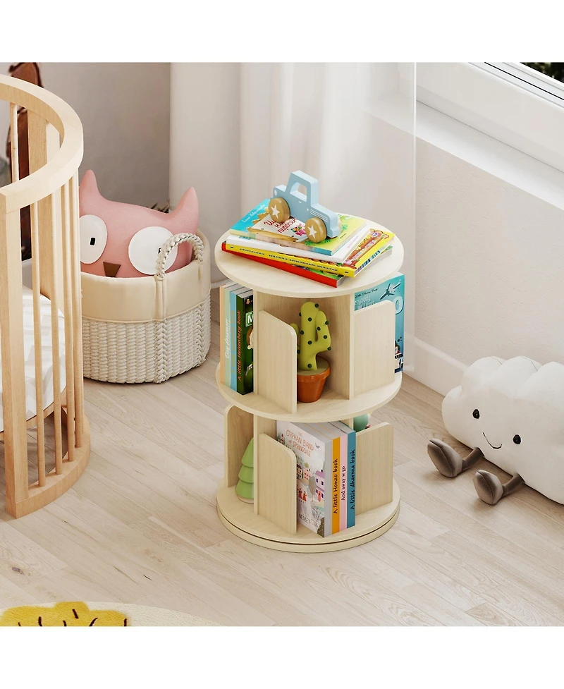 Sugift 2-Tier Rotating Bookshelf with Dividers and Anti-falling Baffles