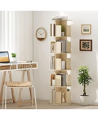 Sugift 5-Tier Rotating Bookshelf 360 Display Rack with Dividers and Anti-falling Baffles