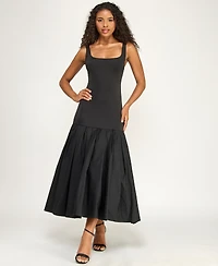 Alex & Sophia Women's Scoop Neck Shirred Midi Dress