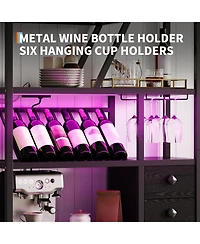 gaomon Wine Bar Cabinet with Led Lights and Power Outlets – Tall Coffee Bar Station with Wine Rack, Kitchen Microwave Stand and Bakers Rack