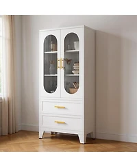 gaomon Pantry Storage Cabinet with Drawer, Glass Doors, Adjustable Shelves, Laundry, Living, Bath, Dining, Tool