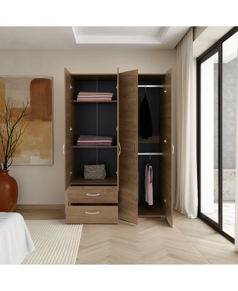 Depot E-Shop Rye Armoire, 4 Doors, 2 Drawers, 3 Shelves