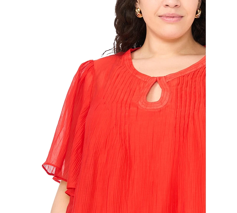 Vince Camuto Plus Size Front Cutout Flutter-Sleeve Keyhole Neck Blouse
