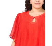 Vince Camuto Plus Size Front Cutout Flutter-Sleeve Keyhole Neck Blouse