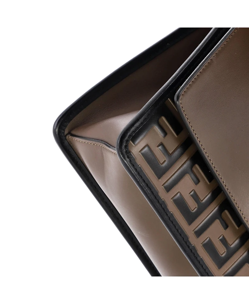 Pre-Owned Fendi Medium Kan I F Shoulder Bag Leather with Zucca Embossed Detail