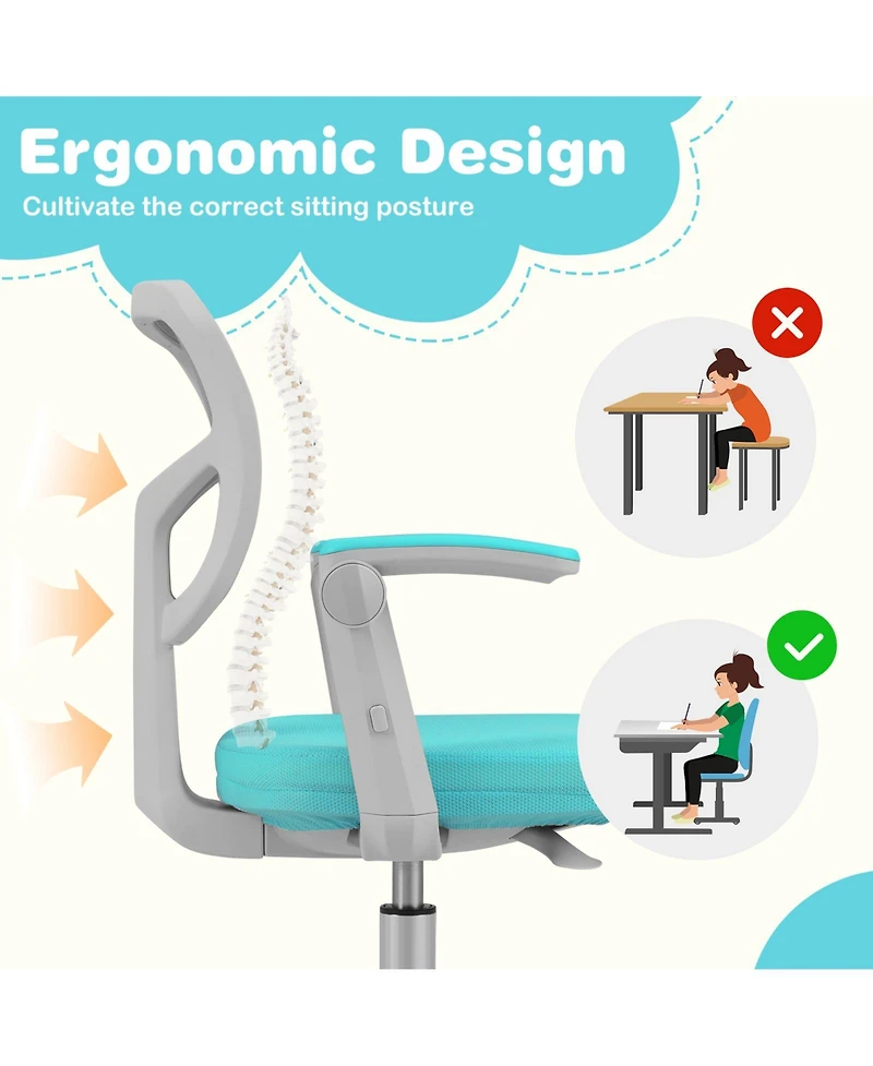 Sugift Kids Desk Chair with Adjustable Height Armrest and Footrest