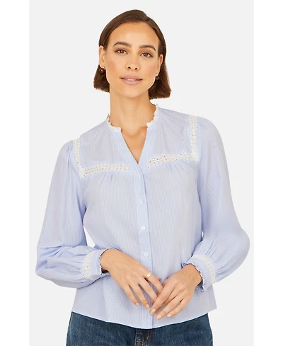 Yumi Women's Stripe Shirt With Lace Detail