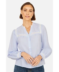 Yumi Women's Stripe Shirt With Lace Detail