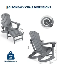 gaomon Set of 4 Folding Adirondack Rocking Chairs with Footrest and Retractable Ottoman, Outdoor Chairs for Deck or Porch
