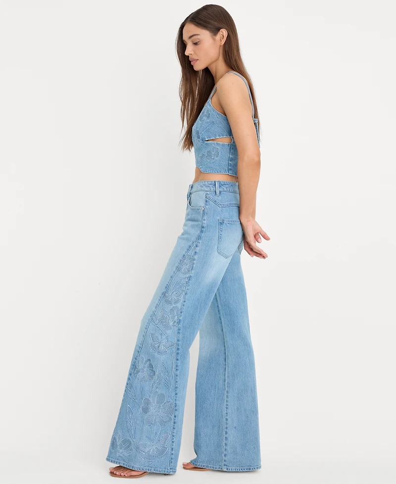 Good American Women's High-Rise Wide-Leg Embroidered Jeans