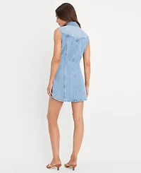 Good American Women's Sleeveless Collared Neck Denim Dress
