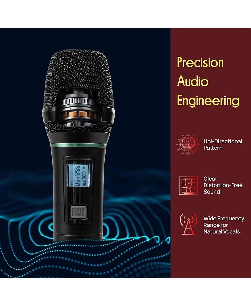 Pyle 4-Channel Wireless Microphone System with Handheld and Lavalier Mics (PDWM4802)