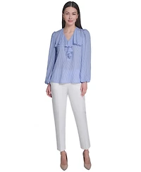 Tommy Hilfiger Women's V-Neck Striped Ruffle Blouse