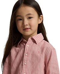 Polo Ralph Lauren Girls' 2-6X Striped Point Collar Ruffled Shirt