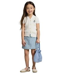 Polo Ralph Lauren Girls' 2T-6X Bear Cable V-Neck Cardigan