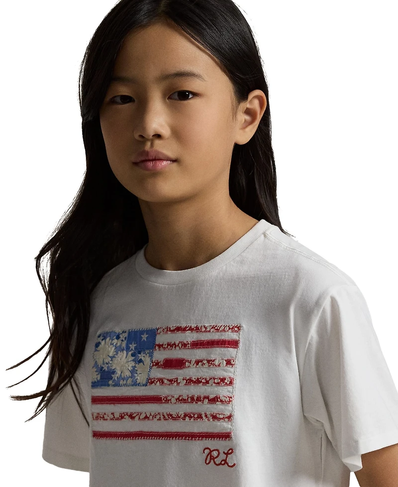 Polo Ralph Lauren Girls' 7-16 Floral Flag Crewneck Jersey Boxy T-Shirt