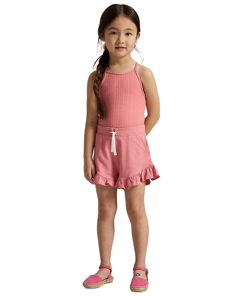 Polo Ralph Lauren Girls' 2T-6X Mini-Cable Jacquard Round Neck One-Piece Swimsuit