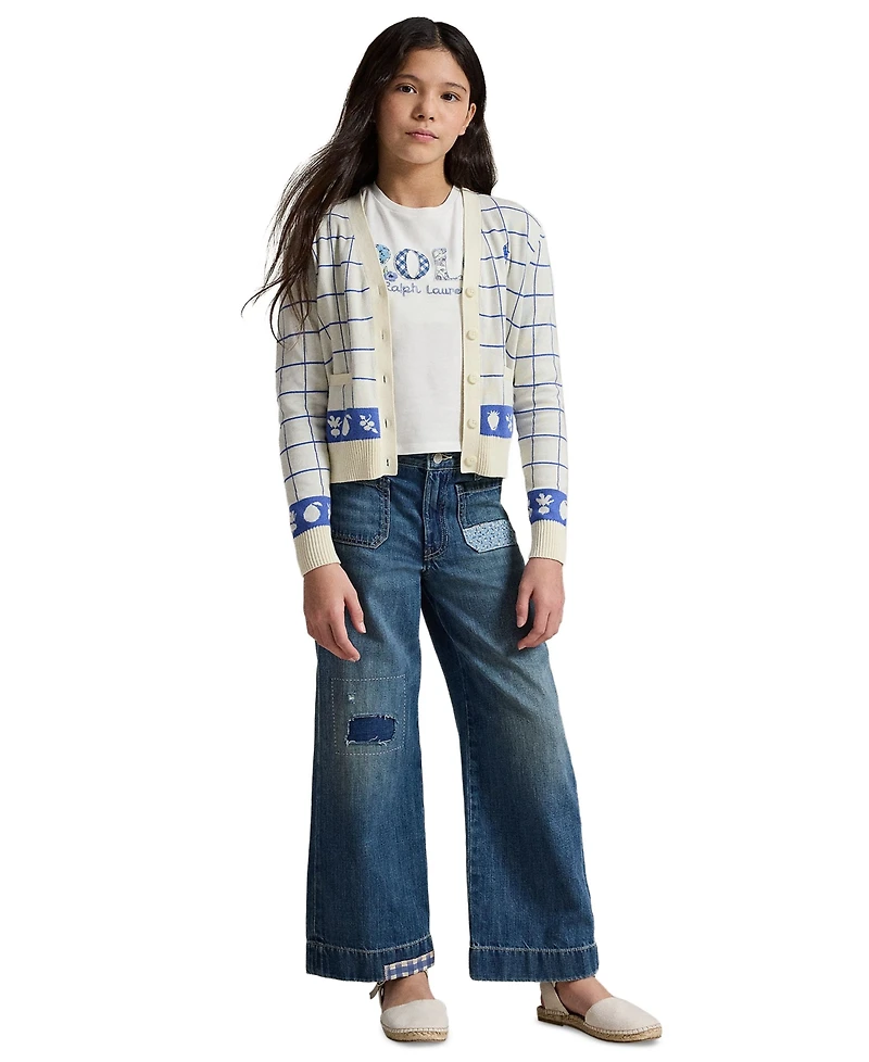 Polo Ralph Lauren Girls' 7-16 Windowpane V-Neck Cardigan