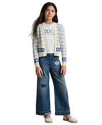 Polo Ralph Lauren Girls' 7-16 Windowpane V-Neck Cardigan