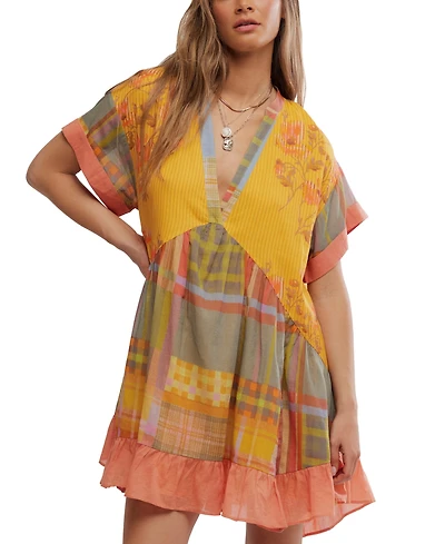Free People Women's Agnes Printed V-Neck Cotton Oversized Dress